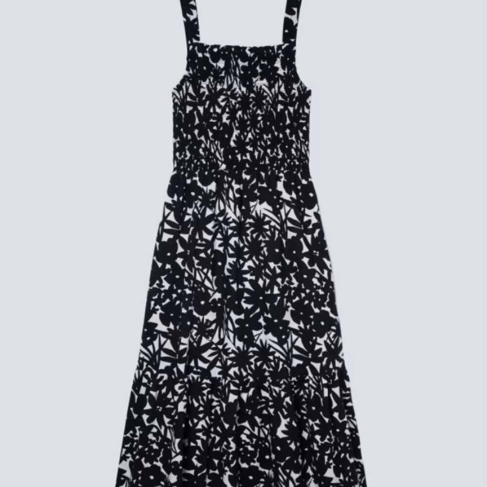Everlane Smocked Top Tiered Midi Dress Floral Large L